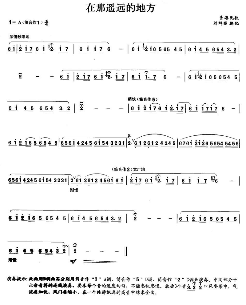 中国乐谱网——【笛箫曲谱】在那遥远的地方