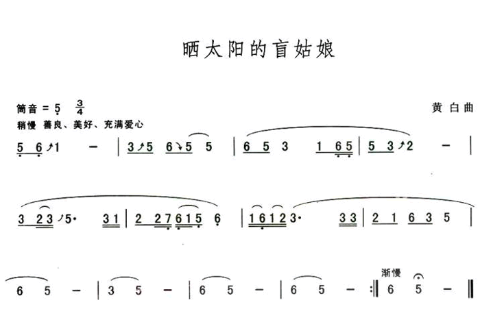 中国乐谱网——【葫芦丝】晒天阳的盲姑娘