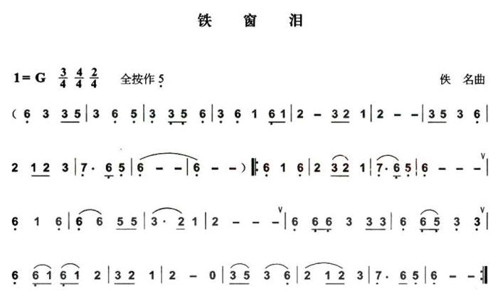 中国乐谱网——【葫芦丝】铁窗泪