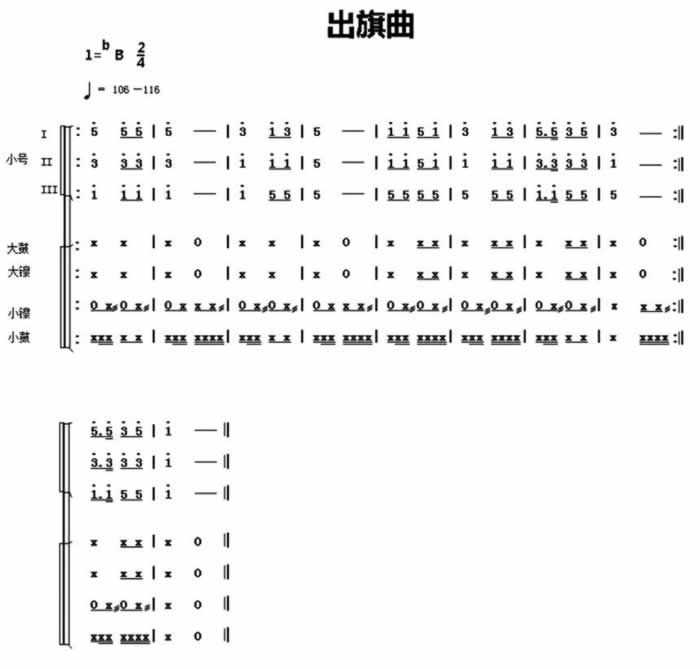 中国乐谱网——【其他乐谱】中国少年先锋队鼓号谱：1.出旗曲