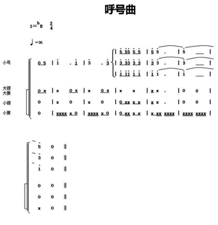 中国乐谱网——【其他乐谱】中国少年先锋队鼓号谱：8、呼号曲