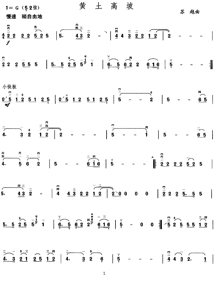 中国乐谱网——【胡琴谱】黄土高坡1