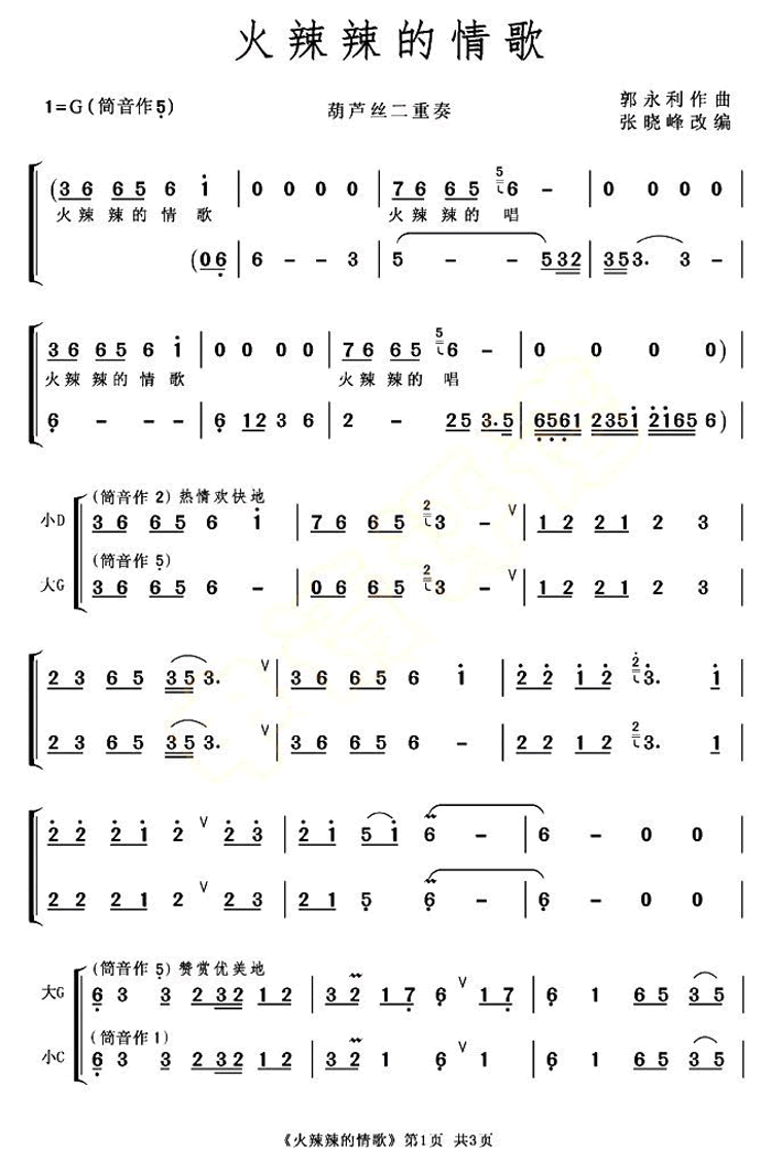 中国乐谱网——【葫芦丝】火辣辣的情歌