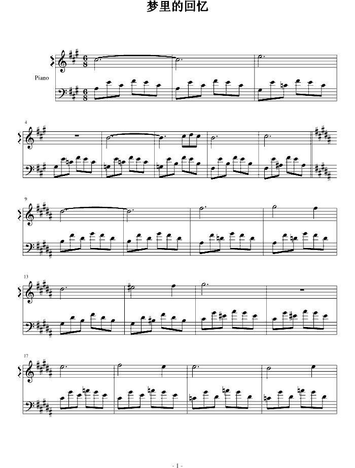 中国乐谱网——【钢琴谱】梦里的回忆