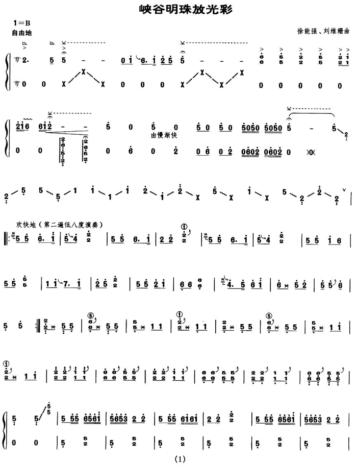 中国乐谱网——【古筝】峡谷明珠放光彩